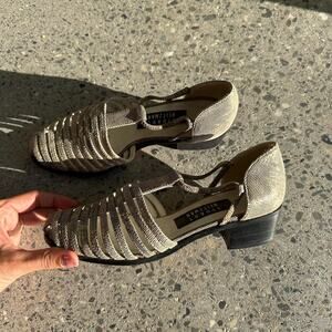 Stuart Weitzman Women’s 6.5 Sandals Gold Black Leather Snakeskin Gladiator